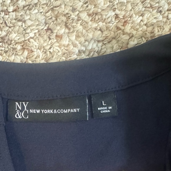 New York & Company Tie Waist Navy Dress - Picture 3 of 7